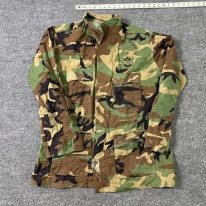 Military Jacket Mens Size Large Long Woodland Camouflage BDU Field Coat
